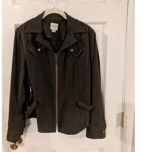 Olive Green Zip-up Work Jacket | Tailored Business Casual | Size 12